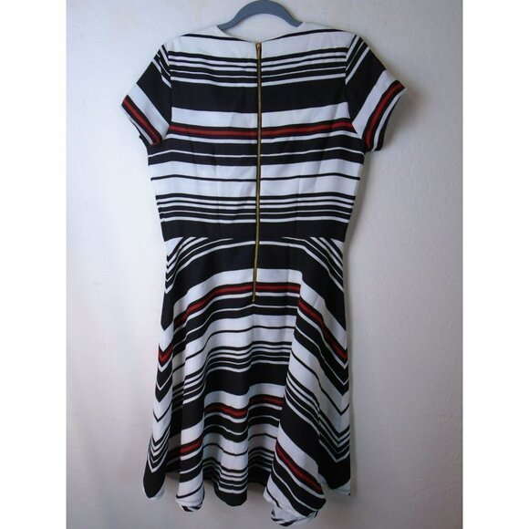 db Womens Dress Black White Red Horizontal Stripe Sz 12 Stunning - Picture 6 of 7